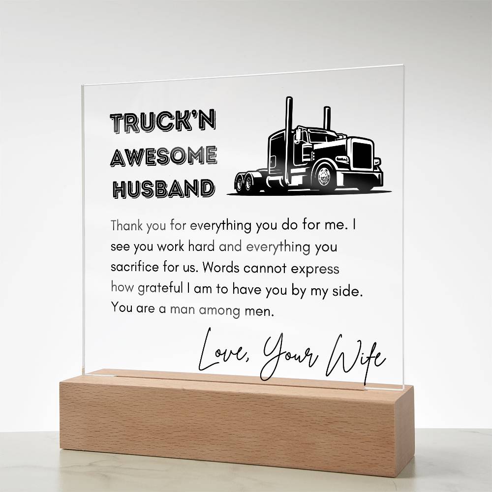 TRUCKN AWESOME HUSBAND Acrylic Square Plaque