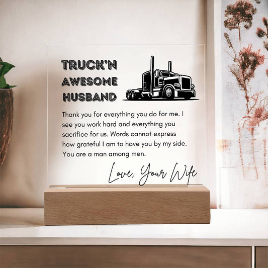 TRUCKN AWESOME HUSBAND Acrylic Square Plaque